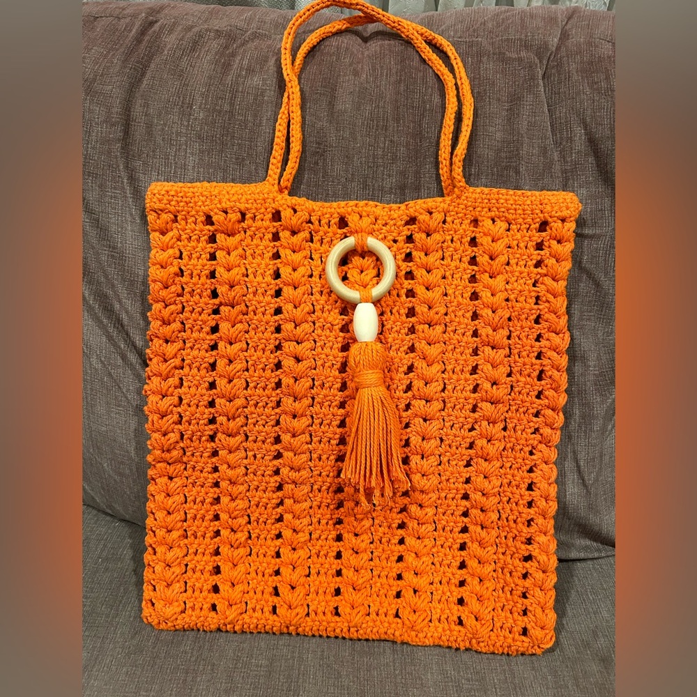 Market Bag - hand crocheted. Orange, NEW, Handcrafted by me